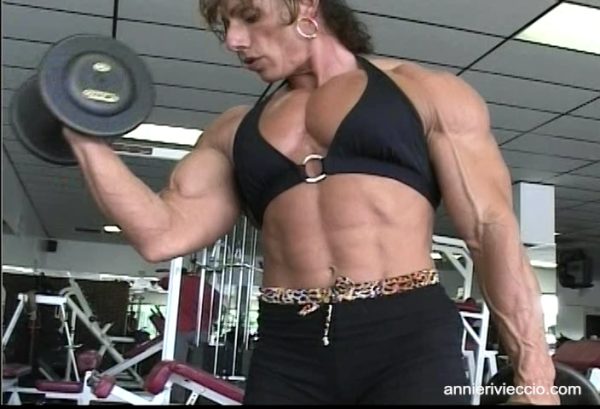 Annie Rivieccio, muscular, female bodybuilder, workout, pecs, biceps