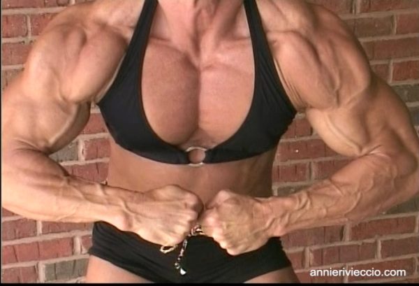 Annie Rivieccio, muscular, female bodybuilder, workout, pecs, biceps