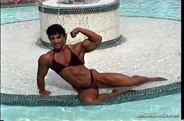 Annie Rivieccio, muscular, female bodybuilder, workout, pecs, biceps
