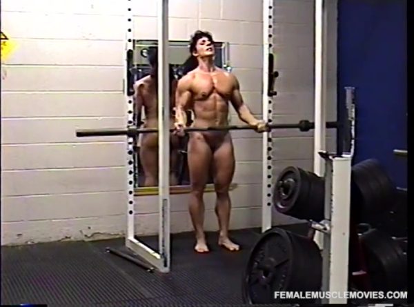 Annie Rivieccio, muscular, female bodybuilder, workout, pecs, biceps, nude