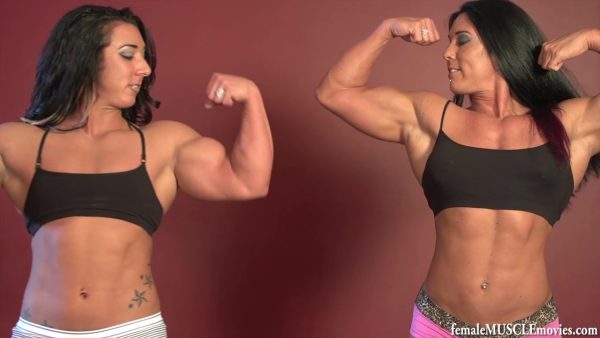 Jennifer Scarpetta, Megan Abshire, Aliyah Taylor, arm wrestle, armwrestle, muscular, female bodybuilder, muscle worship, lesbian, kissing, muscle worship, wrestle, workout, powerful women, flexing, biceps, oiling