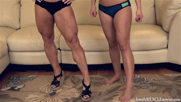 female muscle movies, femalemusclemovies, femalemusclemoviesvod, muscular, female bodybuilder, Annie Rivieccio, pecs, pec pounding, comparison, Cheyenne Jewel