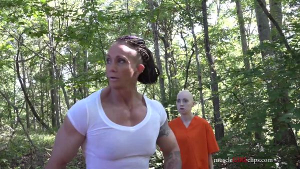 Janeen lankowski, ria rocket, jail, female muscle movies, femalemusclemovies, femalemusclemoviesvod, muscular, female bodybuilder, wrestle, wrestling, domination, scissor hold, choke hold, headscissors, girl-girl,