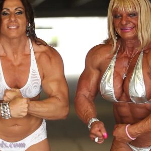 female muscle movies, femalemusclemovies, femalemusclemoviesvod, Annie Rivieccio, muscular, female bodybuilder, Maryse Manios, comparison, most muscular, hand compare
